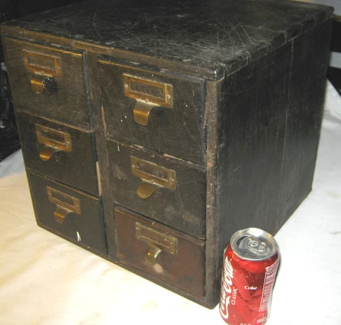 ANTIQUE OAK WOOD FILE CABINET BRASS PLAQUE FOOD RECIPE STORAGE DRAW HOLDER STAND Cover