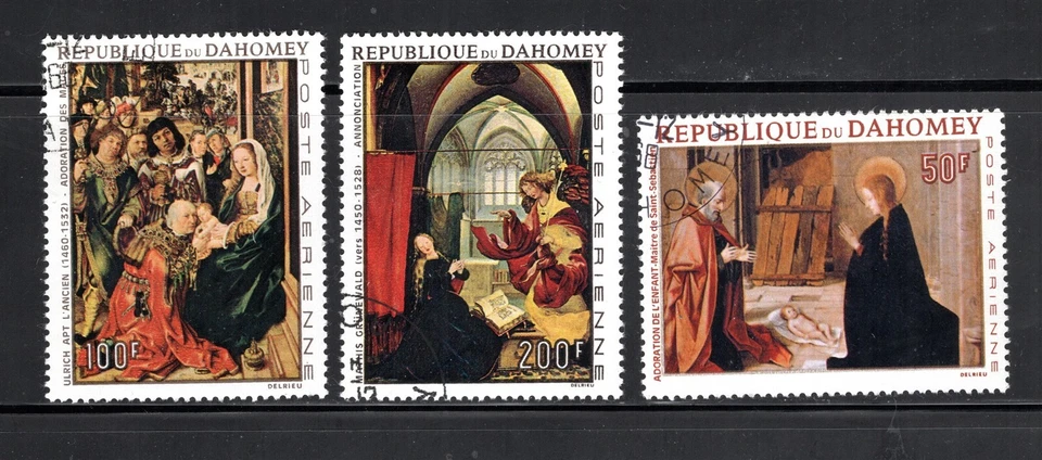 Sello Dahomey Scott #C64, C65, C66, correo aéreo, Navidad 1967, usado, SCV $3,85 Foto 1 de 1