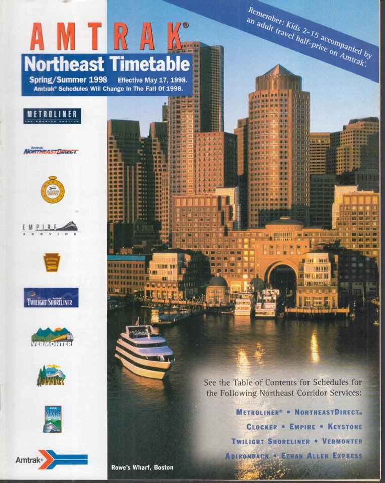 Amtrak Northeast Schedule Spring-Summer 1998 timetable - Image 1 of 1
