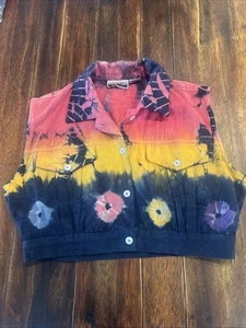 Nada Nuff Contempo Casuals Cropped Jean Tie-Dye Jacket Vest Size Medium Vintage - Picture 1 of 8