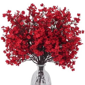 12 Bundles Babys Breath Artificial Flowers Red Real Touch Faux Gypsophila Bou... - Picture 1 of 9
