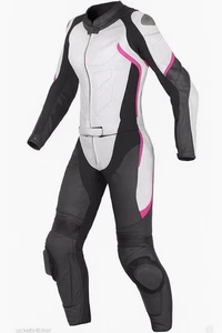 Damen Motorrad Lederkombi 2-Teiler Racing Anzug Lederjacke ROSA/WEISS/SCHWARZ - Bild 1 von 5