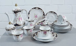 Wunsiedel Bavaria servizio da caffè 23 pezzi per 6 persone bordo oro decoro rose - Foto 1 di 14