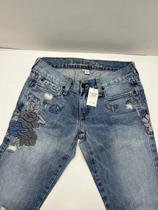 Abercrombie & Fitch Damen Distressed Blumen bestickt Jeans Größe 4 Blau Denim - Bild 1 von 4