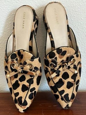 Mules de cuero de piel de becerro real con estampado de leopardo Cole Haan Emily para mujer 8,5 sin cordones Foto 1 de 4