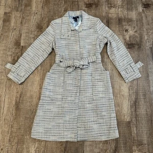 Rag Cielo Blu Vintage Tweed Light Blue Trench Coat Jacket Women’s Size L - Picture 1 of 9