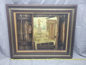 Original Oil Painting  Colorado Barn  Vintage Framed 24x18 Lois Schlegel  60s - Picture 1 of 8
