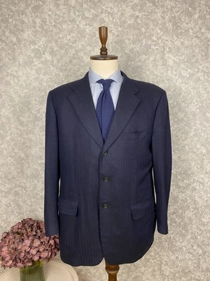 Corneliani Dark Blue Cashmere Herringbone Vintage Italian Blazer 44, EU 54 - Image 1 of 4