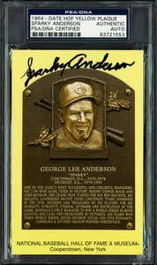 Sparky Anderson Autographed Hall of Fame HOF Plaque Postcard Reds PSA/DNA 8 - Picture 1 of 2