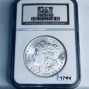 1878 S BU GEM MORGAN SILVER DOLLAR UNC MS 64 U.S. MINT RARE COIN 4794 - Picture 1 of 5