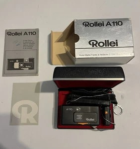 Casi como nuevo Rollei A110 Alemania en caja completa, puerta flash, bolsa de cuero - cadena - Imagen 1 de 16