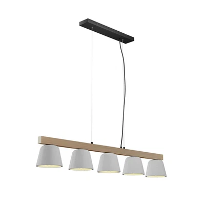 Lucande Kalinda Hängeleuchte Pendelleuchte Deckenlampe Beton Holz 5-flammig 784 - Bild 1 von 2