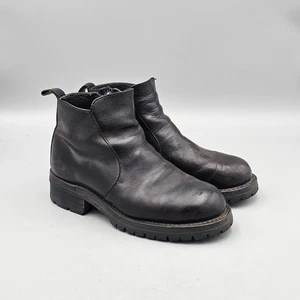 Skechers Mens Size 8.5 US VTG EUC Black Leather Oil Resistant Hard Toe Lug Boots - Picture 1 of 8