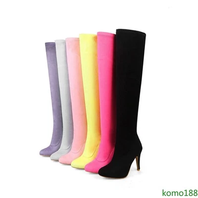 Sexy Womens Party Shoes Stretchy Faux Suede High stiletto Heels Over Knee Boots - Image 1 of 4