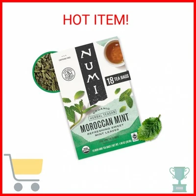 Numi Té Orgánico Marroquí Menta, 18 Bolsas de Té, Refrescante Nana Mint, Sin Cafeína Foto 1 de 2