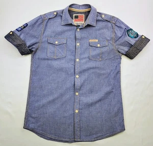Rolling Paper Co Men's Button Up Gas Station Chambray Shirt Men's M Short Sleeve - Picture 1 of 7