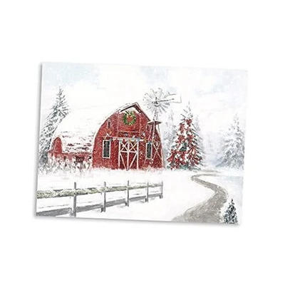 Arte de pared en lienzo de granero rojo: granero rojo rústico de Navidad 15" L x 12" W rojo blanco Foto 1 de 4