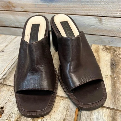Sandalias Mules Vintage Dolcis Cuero Marrón Cuero Puntera Cuadrada Tacón Bloque 7.5 Foto 1 de 4