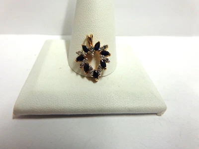 10kt 黄金蓝宝石/钻石心形吊坠 尺寸 3/4 英寸 LG wgt 1.4 克 tcw。 — 第 1/4 张图片