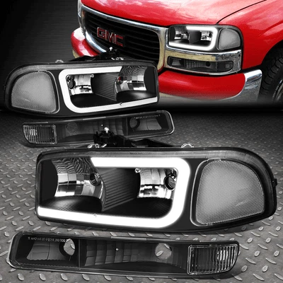 [LED DRL] PARA 99-07 GMC SIERRA YUKON XL 4PCS LÂMPADAS DE FAROL PRETO/CLARO - Imagem 1 de 4