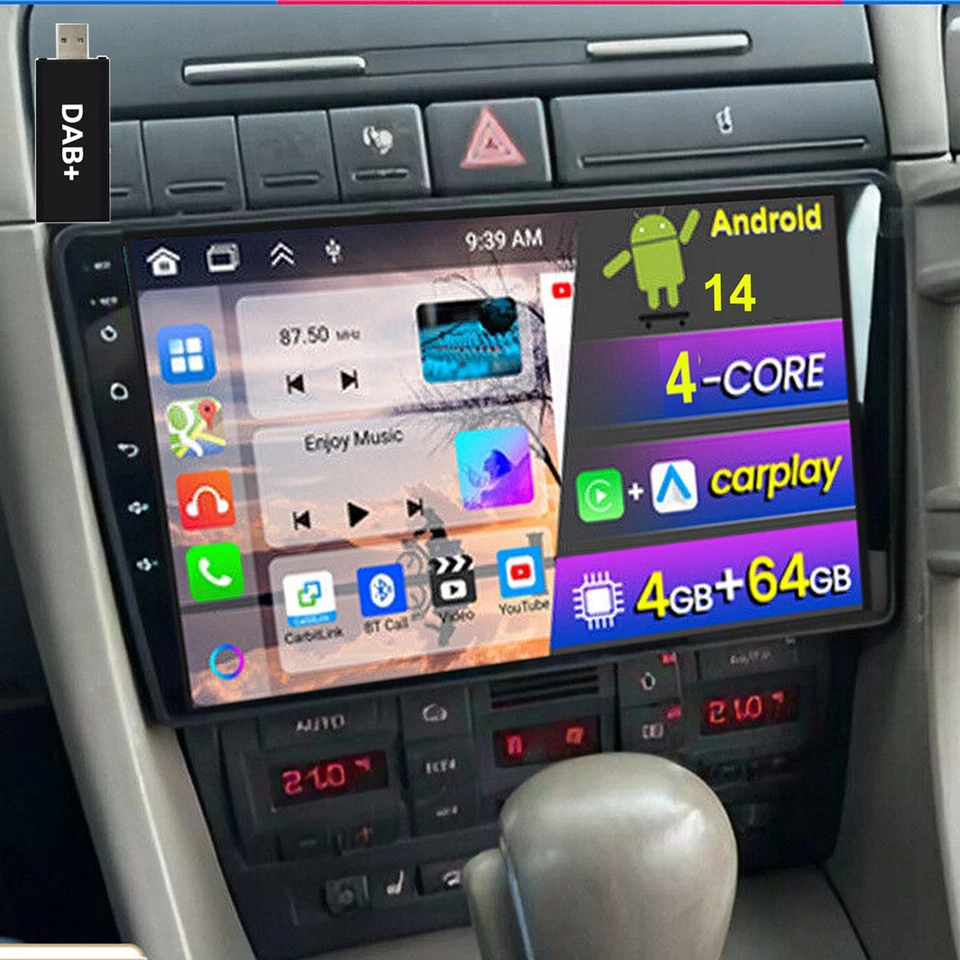 DAB+ 4+64GB Carplay Autoradio Android 14 GPS Für Audi A4 2000-08 S4 8E 8H B6 B7 - Bild 1 von 4