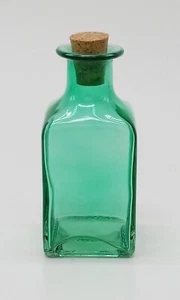 Green Colored Glass Square Bud Vase H 4.5 inches Vintage Style Apothecary Jar - Picture 1 of 6