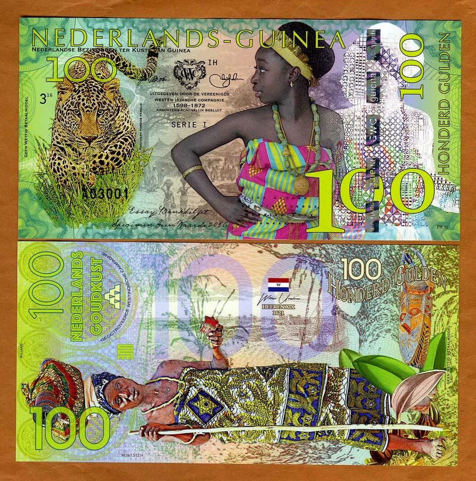 Netherlands Guinea (Ghana) 100 Gulden, 2016 Private Issue POLYMER, UNC Leopard - Image 1 of 1