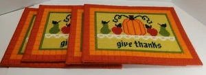 VTG (SET OF 4) AUTUMN GIVE THANKS NEEDLEPOINT PLASTIC CANVAS PLACEMATS - Picture 1 of 6