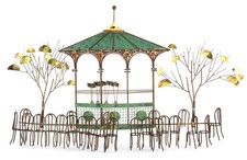 Curtis Jere Parisian Outdoor Cafe Scene Metal Wall Art Sculpture Mid Century 