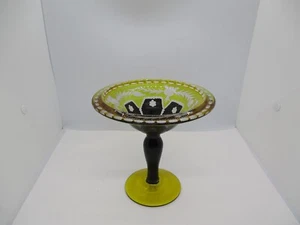 Rare Vintage Stunning Westmoreland Yellow & Black Art-Deco Cut Glass Compote - Picture 1 of 17