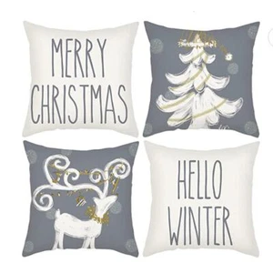 Halomoon Christmas Pillow Covers Set of 4, 18x18, Merry Christmas & Hello Winter - Picture 1 of 9