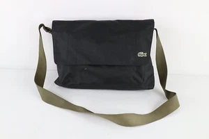 Vtg Lacoste Spell Out Croc Logo Distressed Crossbody Messenger Bag Black Green - Picture 1 of 19