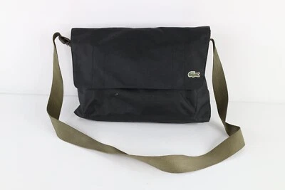 Bolso Bandolera Mensajero De Colección Lacoste Deletrear Logo Cocodrilo Envejecido Negro Verde Foto 1 de 4