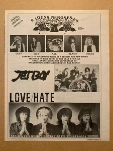 Guns & Roses 5. September 1986 Whisky Go Go Vintage Magazin Poster Anzeige 10x13 - Bild 1 von 1