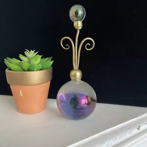 antique Harrach iridescent Uranium glass ball paperweight & Brass rare - Picture 1 of 14