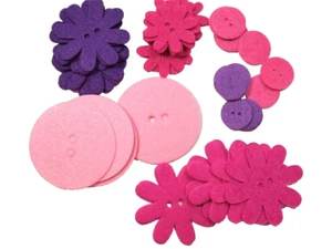 Pink and Purple Felt Buttons x 48 Pieces 2-Hole Flowers Round Crafts Sewing BnB - Picture 1 of 4