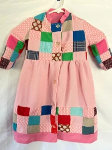 Vintage Girls Handmade Patchwork Quilt Dress Polyester Knits 2/3T - Picture 1 of 12