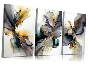 3pcs Black And Gold Abstract Canvas Wall Art Modern Texture Grey 12x16in canvas - Picture 1 of 7
