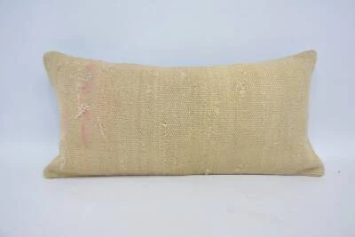 Throw Pillow Cover, 12"x24" Beige Cushion Case, Turkish Kilim Pillow - Image 1 of 4