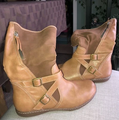 Botas para mujer Sporto 9M Marcy ligeras media pantorrilla dos tonos tostadas/marrón cremallera lateral” Foto 1 de 4