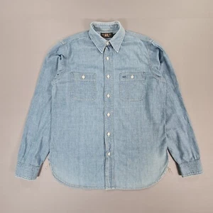 RRL Double RL Ralph Lauren Mens Shirt Blue Small Chambray Utility Western - Picture 1 of 9