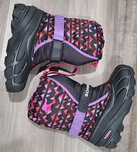 Sorel Flurry Botas de Nieve Juveniles 3 Rosa Estampado Aislado Invierno Forrado Impermeables - Imagen 1 de 6