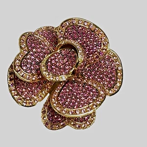 Joan Rivers Floral Brooch Pave Pink Gold Sparkly Signed Large 2.25" Needs Repair - Picture 1 of 9