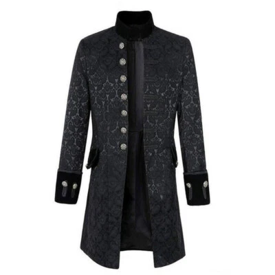 Renaissance Men's Black Brocade Goth Steampunk Victorian Velvet Frock Coat - Image 1 of 4