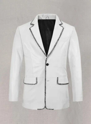 HOT! New MEDIEVAL Men's White Leather Blazer Pure Lambskin 2 Button Coat blazer - Image 1 of 4
