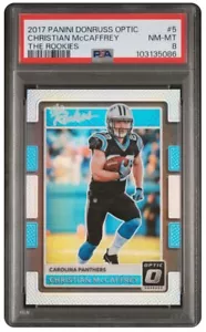 2017 PANINI DONRUSS OPTIC CHRISTIAN MCCAFFREY THE ROOKIES #5 PSA 8 NEAR MINT MT - Picture 1 of 2