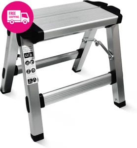 Folding Step Stool Aluminum 330 lb Non-Slip Portable Lightweight Compact Ladder - Picture 1 of 12