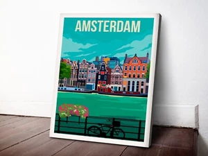Amsterdam Vintage 40x50cm Stretched Travel Canvas Wall Art Print - Bild 1 von 3