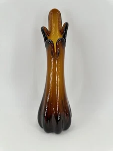 Vintage MCM 5 Finger Bernstein Wurzel Bier Kunst Glas geschwungene Vase 10,5" - Bild 1 von 7