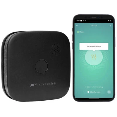 VisorTech Kompakter WLAN-Design-Rauchwarnmelder mit weltweiter App, schwarz - Bild 1 von 4